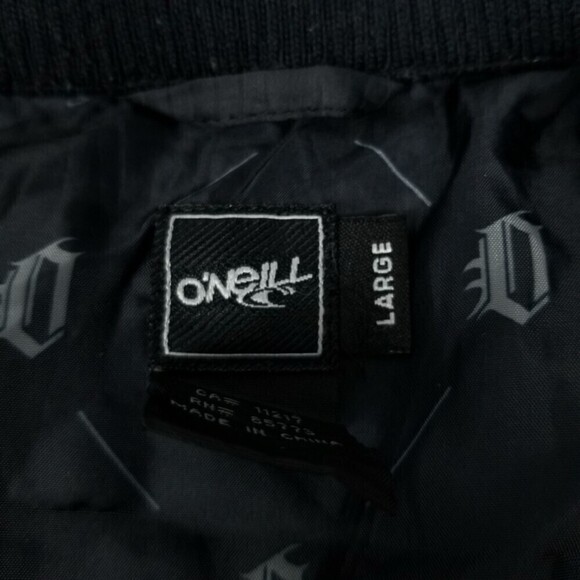 O'Neill Quilted Zip Bomber‎ Ribbed Knit Surf Jacket Mens Large Blue Black - Picture 2 of 7
